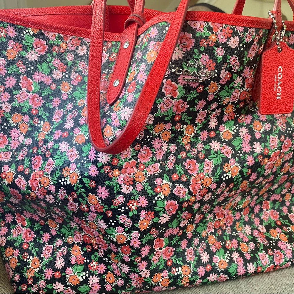 Coach Red Floral Tote Bag